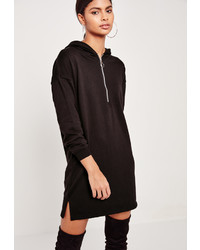 Missguided Black Zipper Front Hooded Sweater Dress