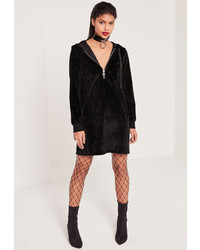 Missguided Faux Pony Hair Zip Hooded Sweater Dress