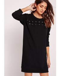 Missguided Lace Up Front Sweater Dress Black