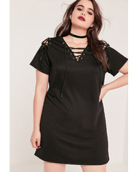 Missguided Plus Size Black Lace Up Sweater Dress