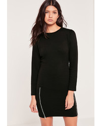 Missguided Zipper Front Sweater Dress Black