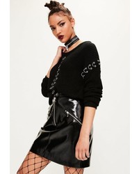 Missguided Black Ring Detail Sleeve Sweater