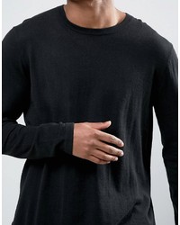 Asos Boxy Fit Sweater With Curved Hem In Black