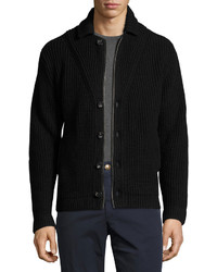 Luciano Barbera Button Front Ribbed Sweater Black