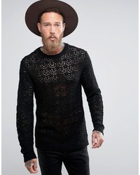 Asos Crochet Sweater In Black