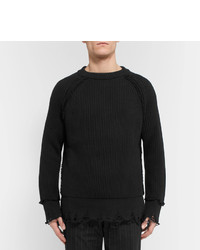 Haider Ackermann Distressed Cotton And Cashmere Blend Sweater