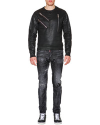 DSQUARED2 Faux Leather Sweatshirt With Zip Detail Black