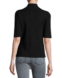 philosophy Half Sleeve Sweater With Fringe Front Black