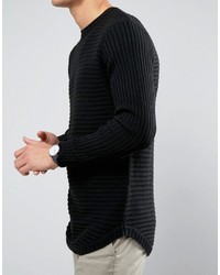 Asos Horizontal Rib Sweater With Curved Hem In Black