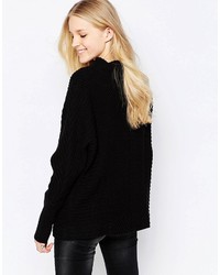 Vila Indie High Neck Textured Sweater In Black