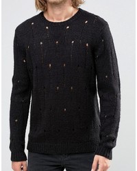 Asos Laddered Knit Sweater In Black