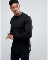Asos Longline Muscle Fit Sweatshirt With Side Zip In Black