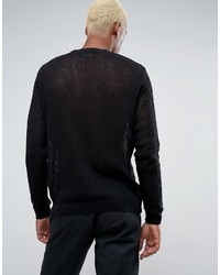 Asos Mesh Crew Sweater In Black