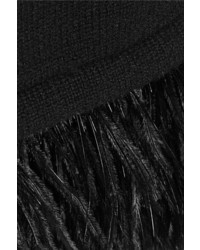 Michael Kors Michl Kors Collection Feather Trimmed Stretch Cashmere Blend Sweater Black