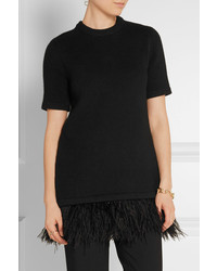 Michael Kors Michl Kors Collection Feather Trimmed Stretch Cashmere Blend Sweater Black