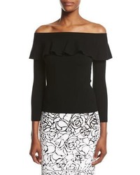 Michael Kors Michl Kors Collection Ruffled Off The Shoulder Sweater Black