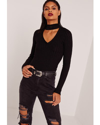 Missguided Black Choker Neck Skinny Ribbed Sweater