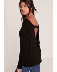 Missguided Black Cozy Tab Back Sweater