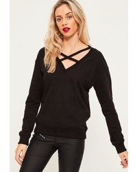 Missguided Black Cross Front Sweatshirt