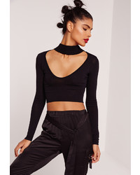 Missguided Black Cut Out Neck Cropped Sweater