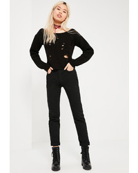 Missguided Black Distressed Off The Shoulder Sweater