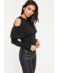 Missguided Black Ruffle Cold Shoulder Sweater