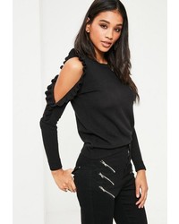 Missguided Black Ruffle Shoulder Sweater
