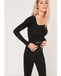 Missguided Black Square Neck Ribbed Sweater