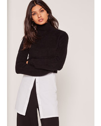 Missguided Black Turtle Neck Fluffy Sweater