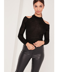 Missguided Cold Shoulder Skinny Rib Sweater Black