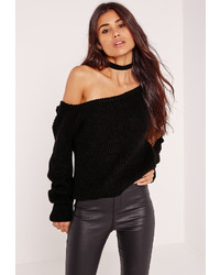 Missguided Off Shoulder Crop Sweater Black