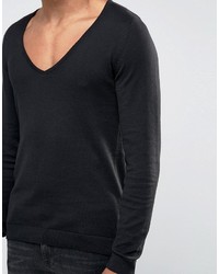 Asos Muscle Fit Sweater With Deep Vee Neck