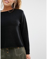 Asos Petite Petite Cropped Sweater With Rolled Edge Detail In Fluffy Yarn