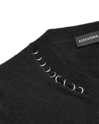 Alexander McQueen Slim Fit Embellished Distressed Wool And Silk Blend Sweater