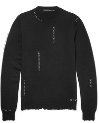 Alexander McQueen Slim Fit Embellished Distressed Wool And Silk Blend Sweater