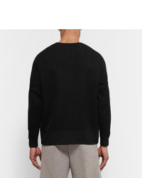 White Mountaineering Stretch Jersey Trimmed Waffle Knit Cotton Sweater