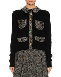 Dolce & Gabbana Tweed Trim Patch Pocket Sweater Black
