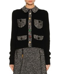Dolce & Gabbana Tweed Trim Patch Pocket Sweater Black