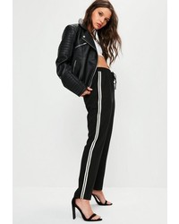 Missguided Black Double Satin Side Stripe Joggers