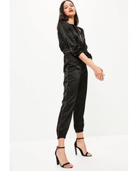 Missguided Black High Shine Piping Detail Satin Joggers