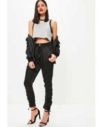 Missguided Black Ring Detail Zip Ruched Ankle Joggers