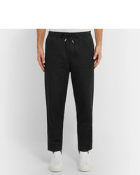 Mr P. Black Slim Fit Tapered Linen And Cotton Blend Drawstring Trousers
