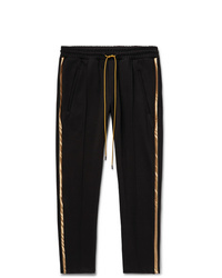 Rhude Black Traxedo Slim Fit Tapered Satin Trimmed Jersey Drawstring Trousers
