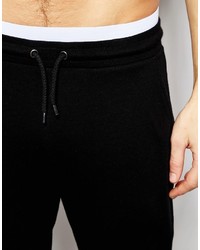Asos Brand Loungewear Skinny Joggers With Double Waistband In Black