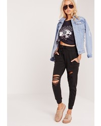 Missguided Petite Ripped Front Joggers Black