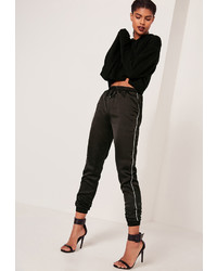 Missguided Piped Side Satin Joggers Black