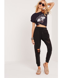 Missguided Tall Black Ripped Front Joggers