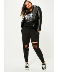 Missguided Plus Size Black Ripped Front Joggers