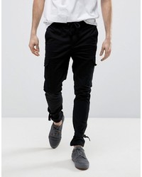 Asos Skinny Cargo Joggers With Ankle Strap In Black