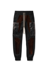 Rick Owens Slim Fit Tapered Suede Panelled Tech Canvas Cargo Trousers